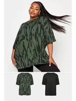 Image of Yours Boxy Tee 2 Pack. Black/jumbo Textured Khaki, Green, Size 20, Women