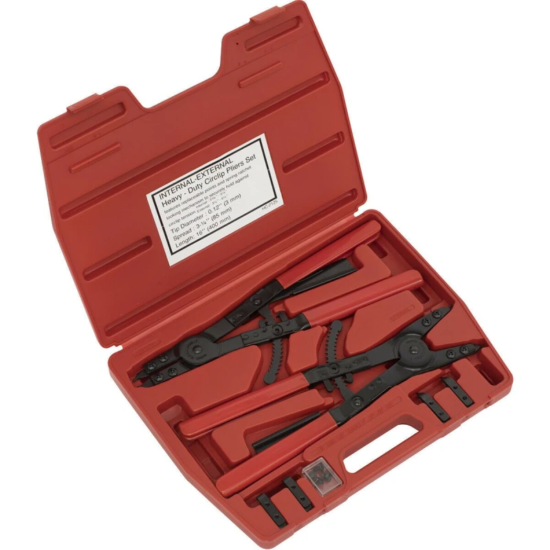 Image of Loops 400mm Heavy Duty Circlip Pliers Set - Internal & External - 85mm Max Spread Multi