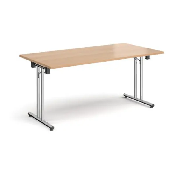 Image of Dams Rectangular folding leg table with chrome legs and straight foot rails 1600mm x 800mm - beech Beech SFL1600-C-B