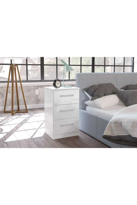 Image of Birlea Lynx Grey High Gloss and White 3 Drawer Bedside Table