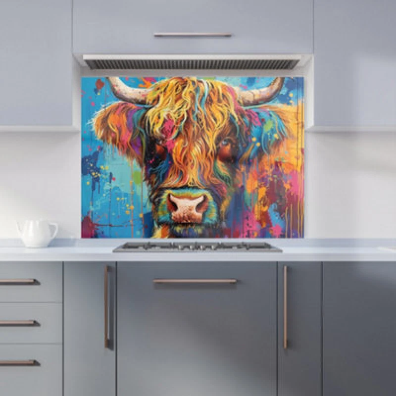 Image of Warren Reed - Designer Splashart Highland Cow Kitchen Splashback W900Mm X H650Mm, Multi WR00886-P453