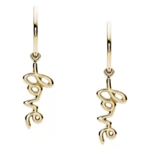 Image of Fossil Ladies Gold Tone Love Hoop Earrings