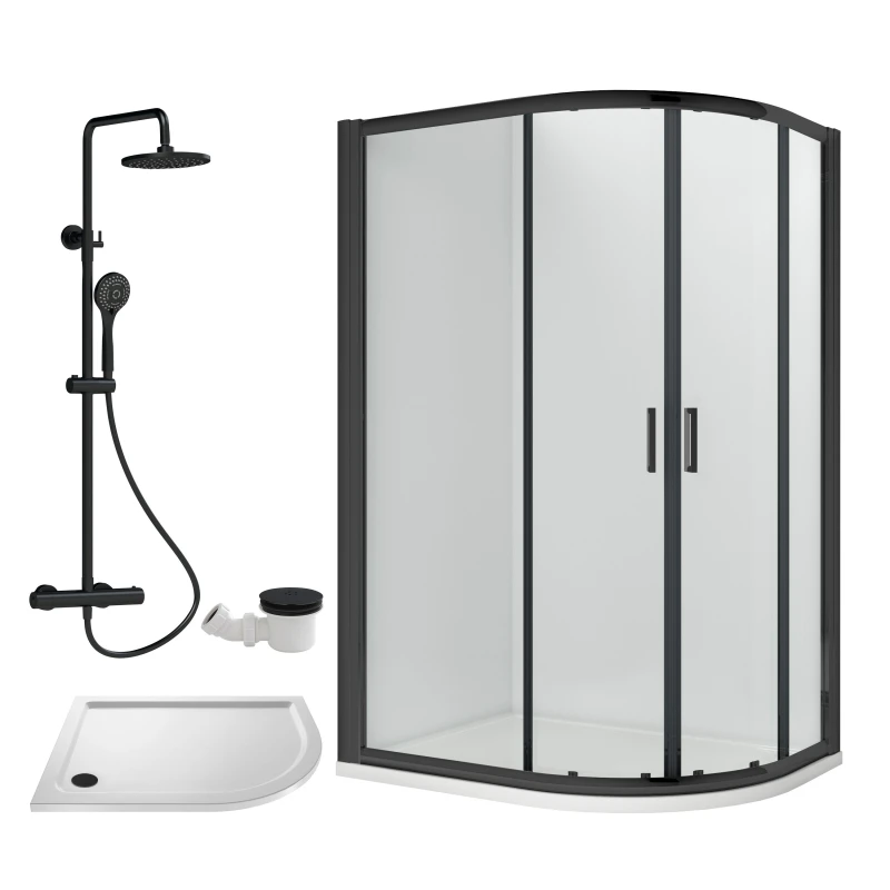 Image of Balterley Offset Right Quadrant Tray Round Shower Waste White Black 1200x 800mm White Unisex