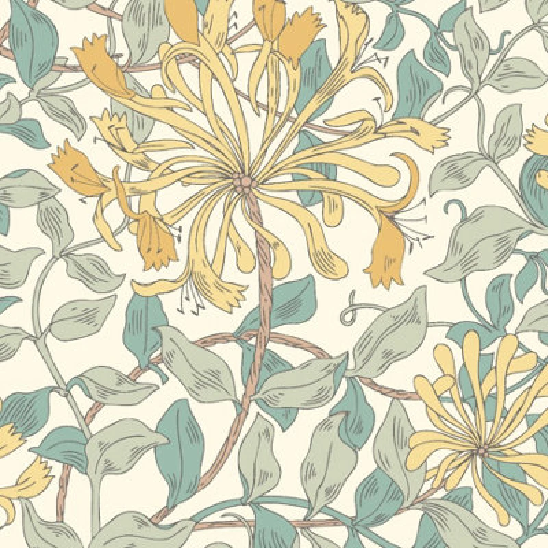Image of Hoopla Walls Honeysuckle Leaf Trail Seafoam Smooth Matt Wallpaper