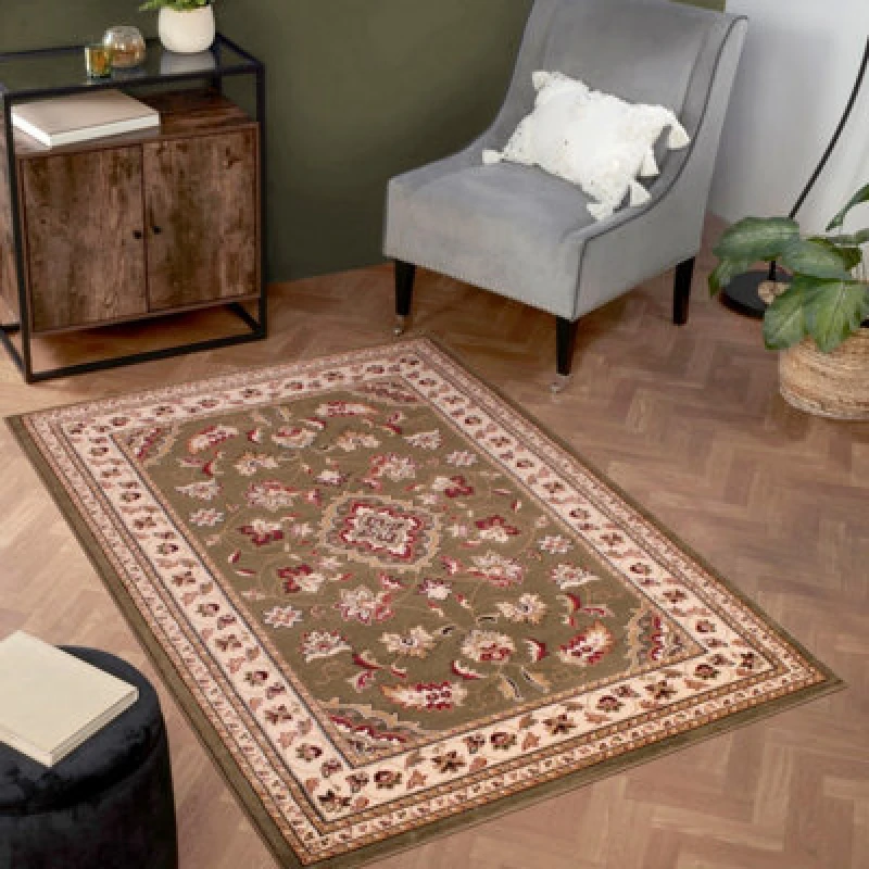 Image of HMC Home SHERBORNE TRADITIONAL RUG - Green Green 80/150cm