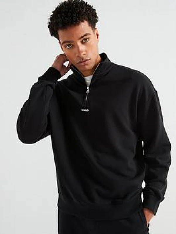 Image of HUGO Durty244 1/4 Zip Sweatshirt Black M
