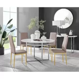 Image of Furniture Box Adley White High Gloss Storage Dining Table and 4 Cappuccino Milan Gold Leg Chairs