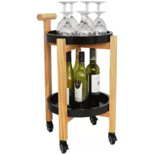 Image of Watsons - Wood Drinks / Tea Trolley Table with 2 Removable Trays - Black / Natural - Natural / Black