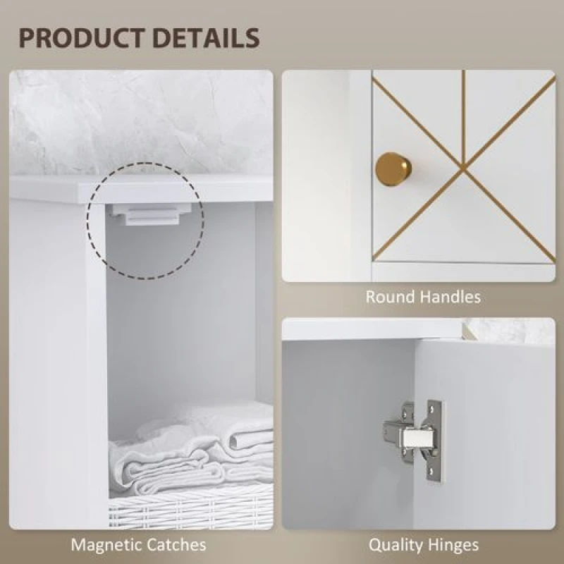 Image of HOMCOM Slim Bathroom Storage Unit, Bathroom Cabinet with Doors, White White