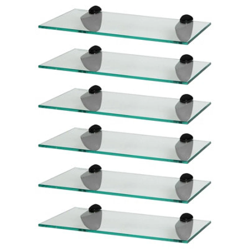 Image of Harbour Housewares 6X Floating Glass Shelves - 40Cm - Black Brackets - Bathroom Shower Storage Vanity Display Unit Shelf