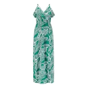 Image of Mela London Green Tropical Print Maxi Frill Dress - Green