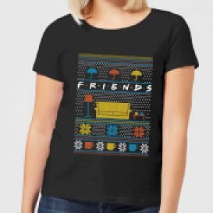 Image of Friends Sofa Knit Womens Christmas T-Shirt - Black