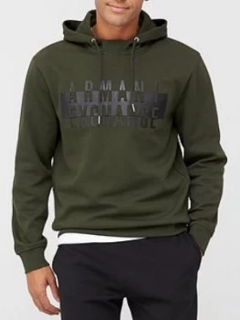 Image of Armani Exchange Raised Logo Pullover Hoodie Olive Size L Men