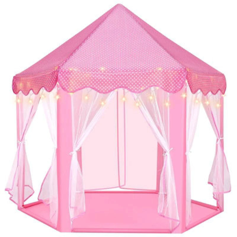 Image of Dyzi Pink Fairy Princess Hexagonal Fabric Playhouse Tent With LED Lights Indoor & Outdoor