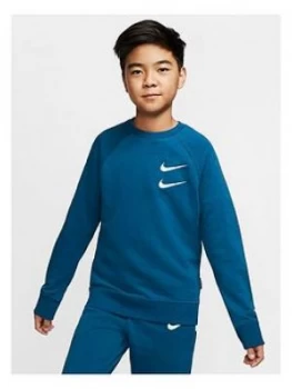 Image of Nike Sportswear Older Boys Swoosh Crew Neck Sweat - Blue