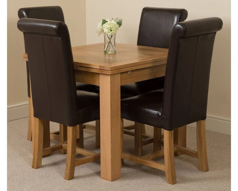 Image of Thats Furniture Richmond 90-150cm Oak Extending Dining Table + 4 Washington Leather Chairs in Brown Brown Unisex