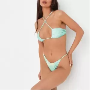 Image of Missguided Tie Dye Halterneck Strappy Bikini Top - Green