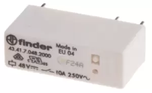 Image of Finder, 48V dc Coil Non-Latching Relay SPDT, 10A Switching Current PCB Mount Single Pole, 43.41.7.048.2000