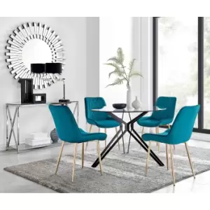 Image of Furniture Box Cascina Dining Table and 4 Blue Pesaro Gold Leg Chairs