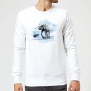 Image of Star Wars AT-AT Christmas Reindeer White Christmas Sweatshirt - M - White