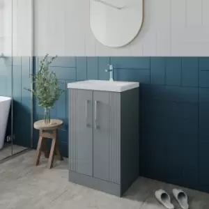 Image of Deco Floor Standing 2-Door Vanity Unit with Basin-2 500mm Wide - Satin Grey - Nuie
