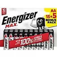 Image of Energizer Alkaline Batteries Max AA LR6 2550 mAh 1.5V Pack of 20