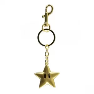 Image of Nintendo Super Mario Bros Star Character Metal Gold Keychain