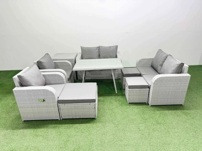 Image of Fimous 9 Seater Rattan Garden Furniture Set Outdoor Love Sofa Sets in Light Grey Light Grey Unisex