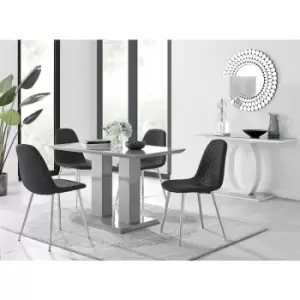 Image of Furniturebox UK - Furniturebox Imperia 4 High Gloss Grey Modern Dining Table And 4 Black Corona Faux Leather Dining Chairs With Silver Legs Diamond
