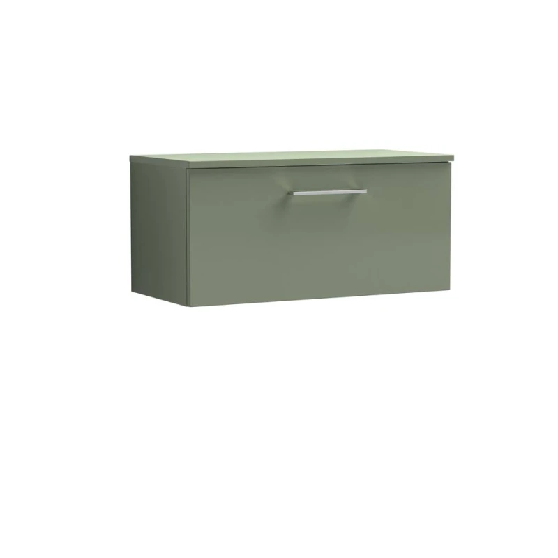 Image of Balterley Level 800mm Wall Hung 1 Drawer Vanity Unit with Worktop - Satin Green Green Unisex
