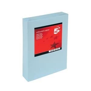 Image of 5 Star A4 Coloured Copier Paper Multifunctional Ream Wrapped 80gsm Light Blue Pack of 500 Sheets
