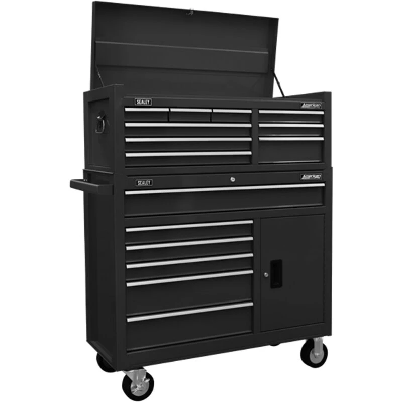 Image of Sealey 15 Drawer Top Chest and Tool Roller Cabinet Combination AP41STACKB Colour: Black