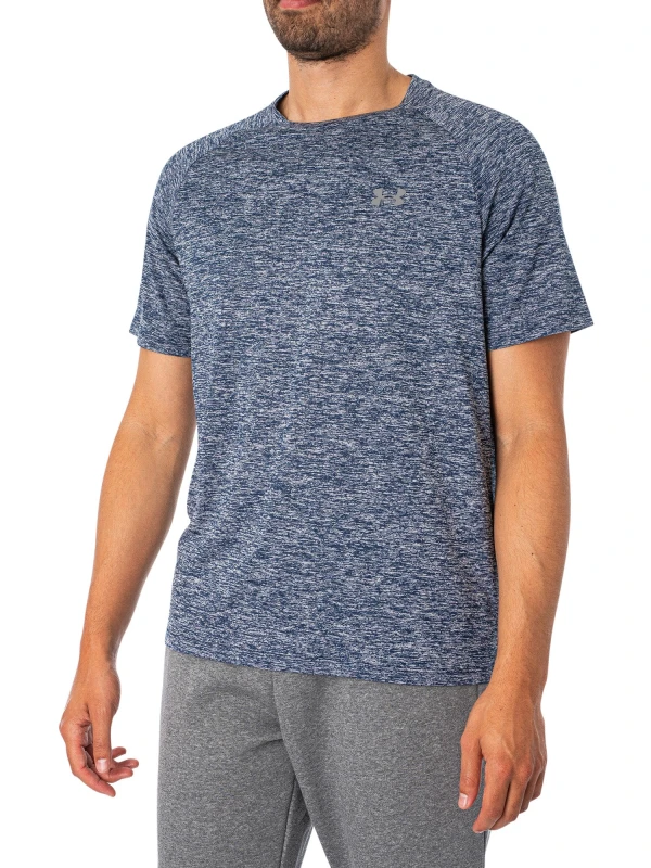 Image of (Blue, S) Under Armour Tech 2.0 Mens Short Sleeve Training Fitness T-Shirt Navy Heather
