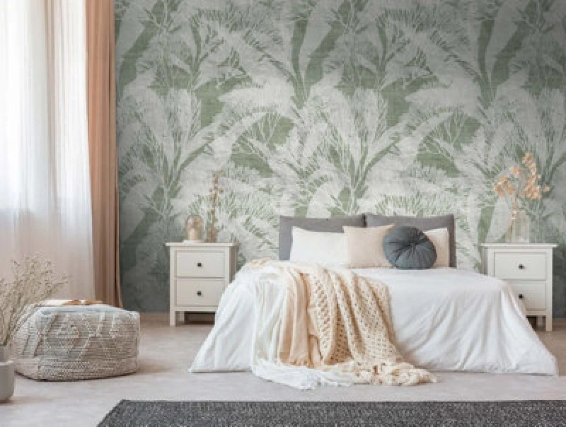 Image of As Creation Bricoflor Non-Woven Wallpaper, Leaf & Palm Wallpaper, Scandinavian In Green, White - 1,59 X 2,8 M