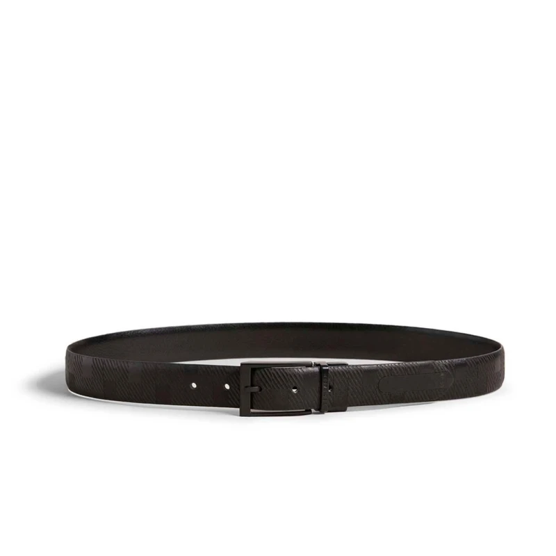 Image of Ted Baker Checkinn House Check Leather Belt - Black 28 Inch