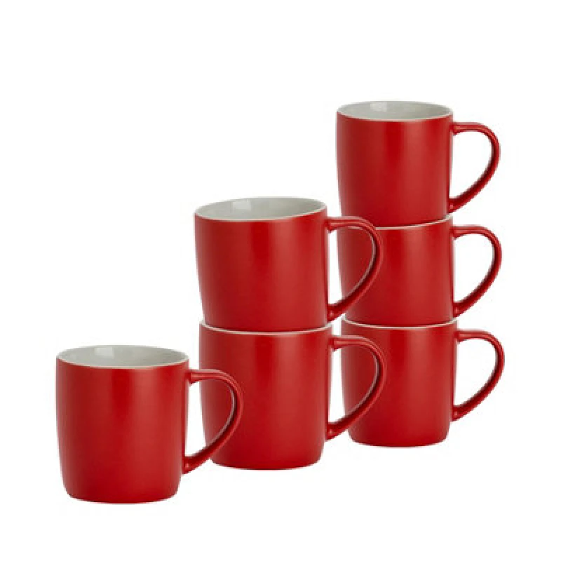 Image of Argon Tableware 2X Matt Coloured Coffee Mugs - 350Ml - Red - Durable Stoneware Cappuccino Tea Cup Dishwasher & Microwave Safe