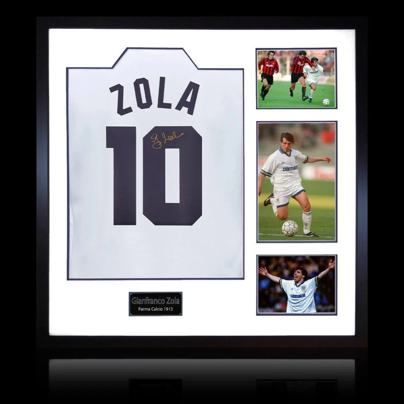 Image of The Fan Cave Gianfranco Zola Signed Parma Calcio 1913 Shirt Eli White unisex 820mm x 82