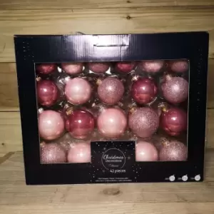 Image of Set of 42 Real Glass Christmas Baubles in Blush, Velvet & Gltter Pink