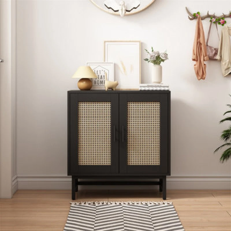 Image of 2 Door Ratten Storage Cabinet,wooden Buffet Sideboard, Space-Saving Organizer Rack For Living Room,bedroom, Kitchen