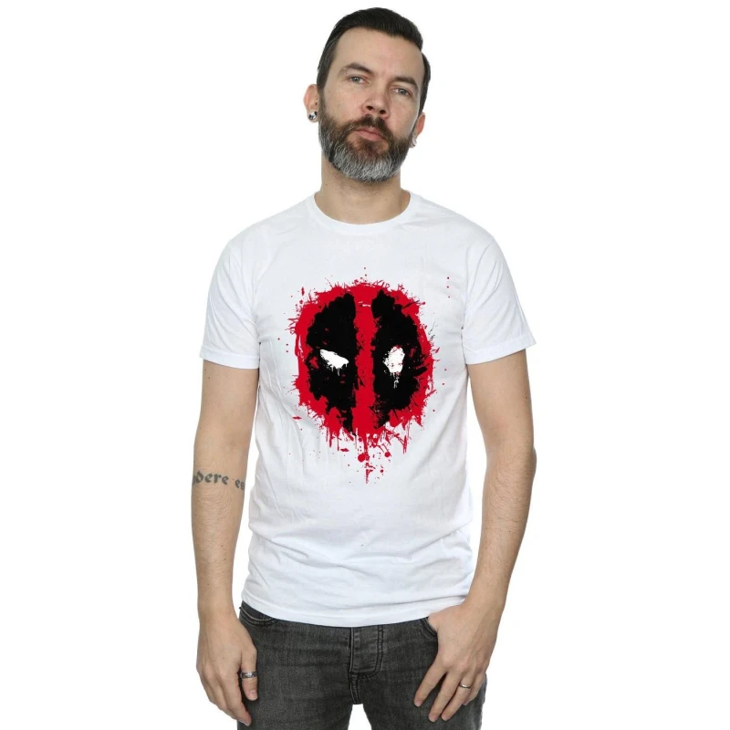 Image of Deadpool Deadpool Men Splat Face Cotton T-Shirt in White Size: Small White S Male 5059934196155