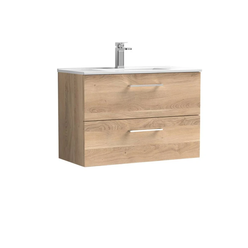 Image of Balterley Bathroom 2 Soft Close Drawer, Wall Hung Vanity Unit, Bleached, 800mm in Brown Brown Unisex