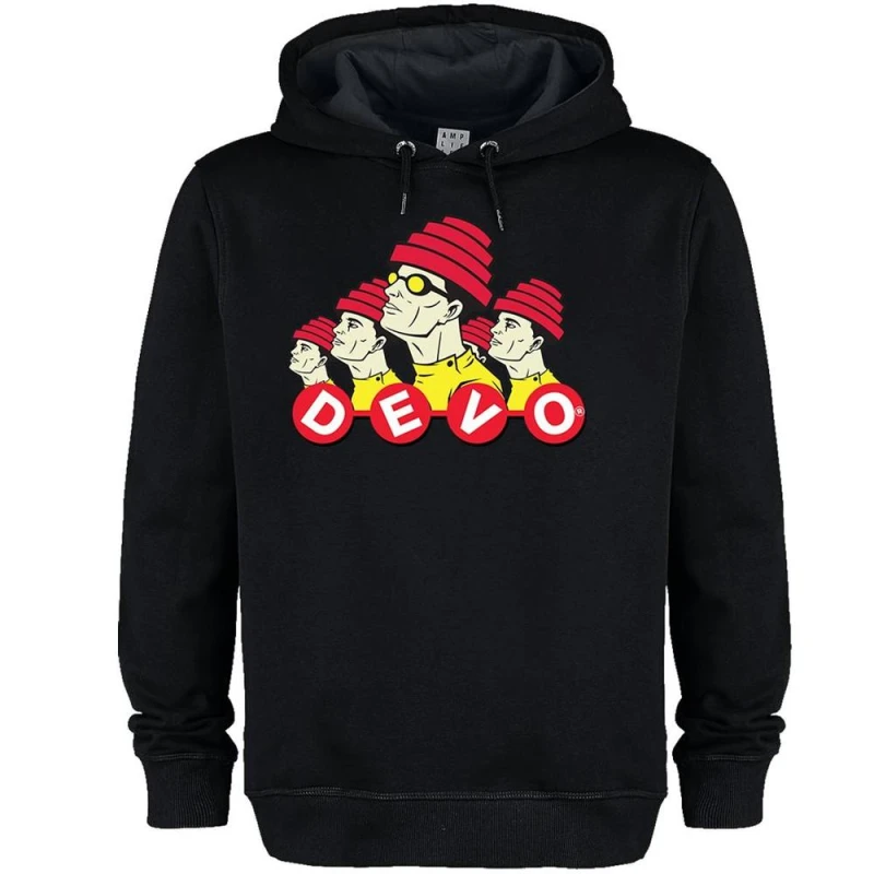 Image of Amplified Mens Colour With Dancing Letters DEVO Hoodie in Black Size: XS Black Male XS