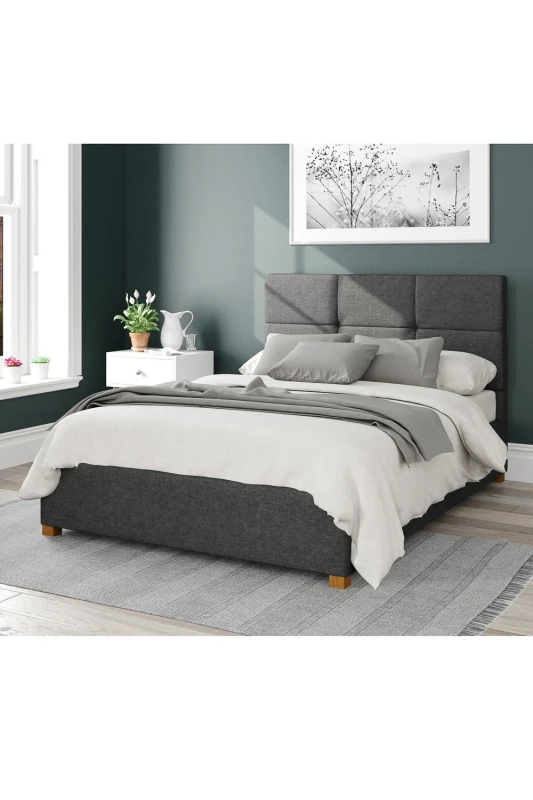 Image of Aspire Aspire Caine Upholstered Ottoman Storage Bed, Saxon Twill Fabric in Charcoal Size: Double Charcoal Double Unisex 5057632163912