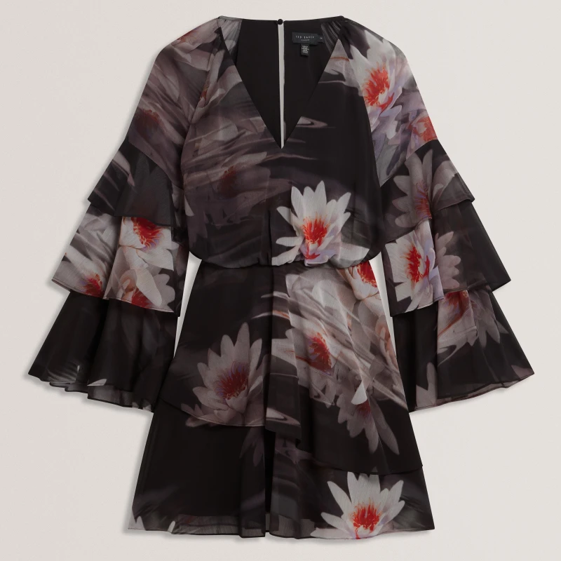 Image of Ted Baker Ted RuffLS MiniDress Ld62 Black female 8 (XS)