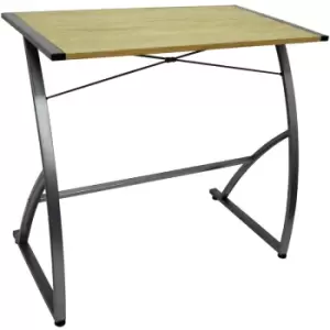 Image of Watsons - Compact Office Workstation / Computer Desk - Oak/Silver - Oak / Silver