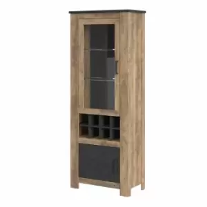 Image of Rapallo 2 Door Display Cabinet With Wine Rack In Chestnut And Matera Grey