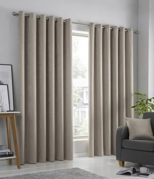 Image of Fusion Strata Woven Eyelet Lined Curtains, Natural, 66 x 54" - Fusion SR5NL66546UPU