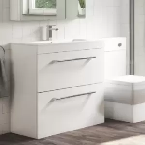 Image of 800mm White Freestanding Vanity Unit with Basin and Chrome Handles - Ashford