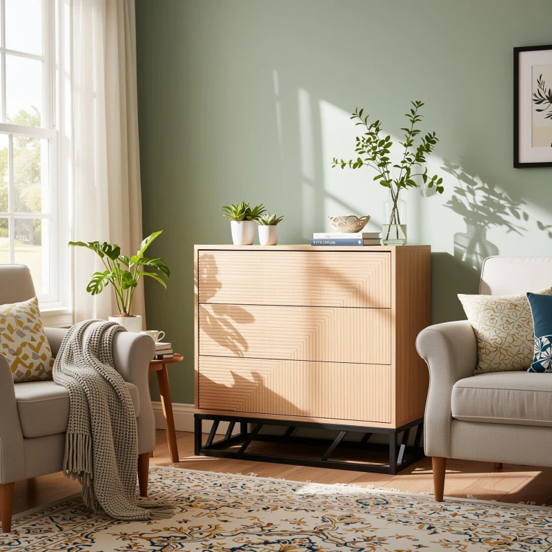Image of Biba Mabel Grooved Oak Colour Wooden Chest of 3 Drawers Brown unisex One Size