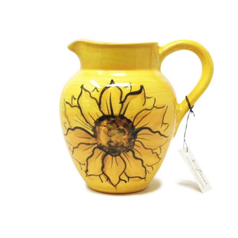 Image of Verano Spanish Ceramics Sunflower Hand Painted Ceramic Yellow Kitchen Dining Large Pourer Jug (H) 21Cm